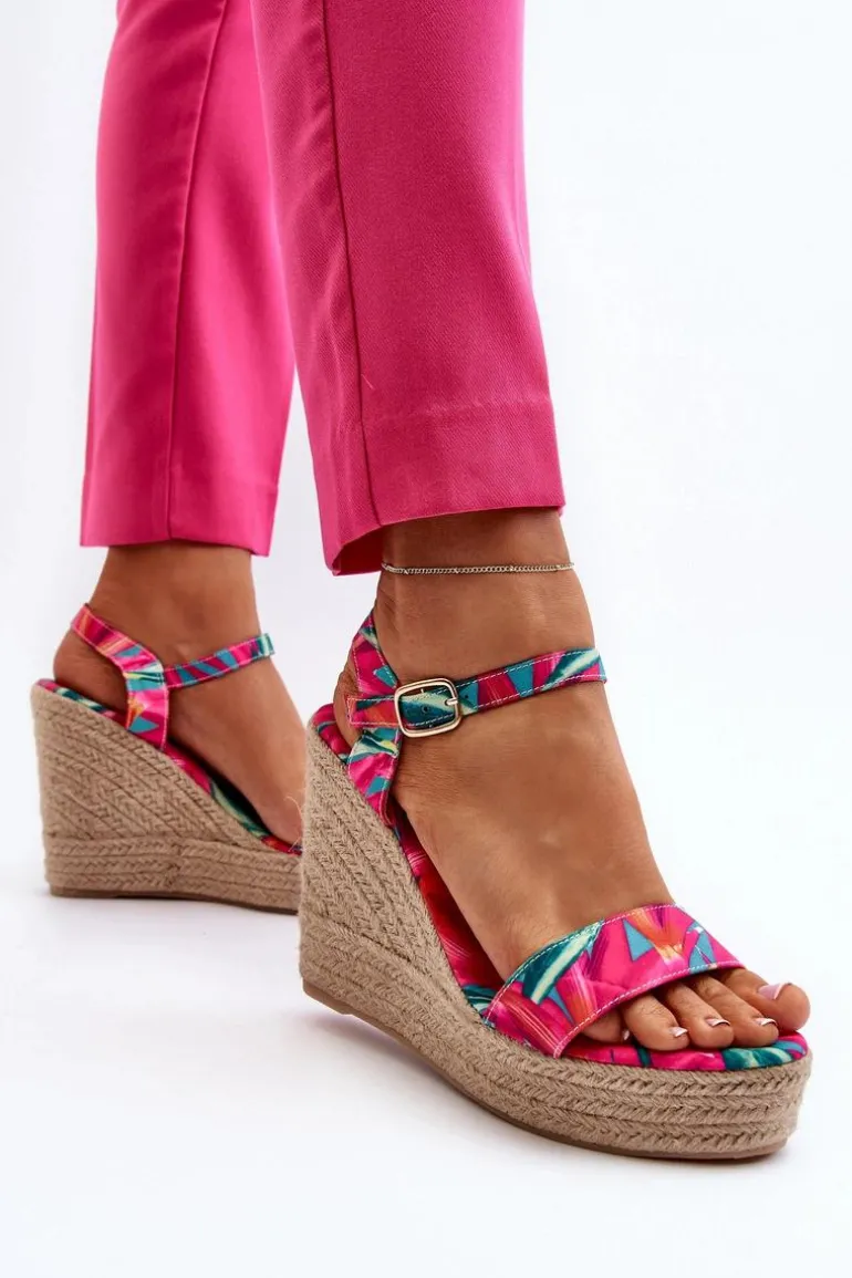 Wzorzyste Sandały Na Koturnie Z Plecionki Fuksja Anihazra