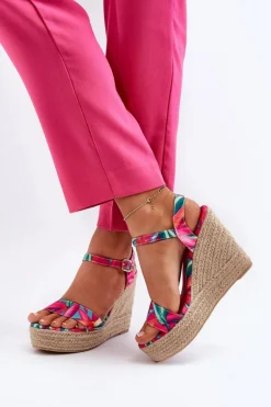 Wzorzyste Sandały Na Koturnie Z Plecionki Fuksja Anihazra