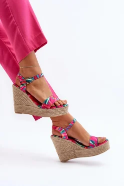 Wzorzyste Sandały Na Koturnie Z Plecionki Fuksja Anihazra