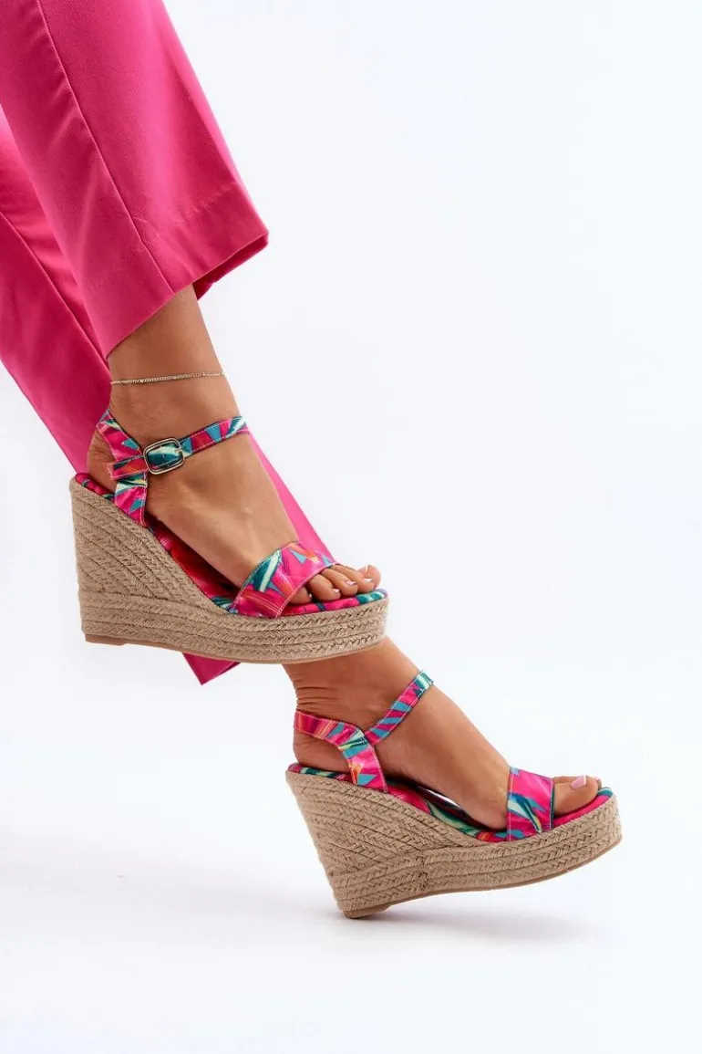 Wzorzyste Sandały Na Koturnie Z Plecionki Fuksja Anihazra