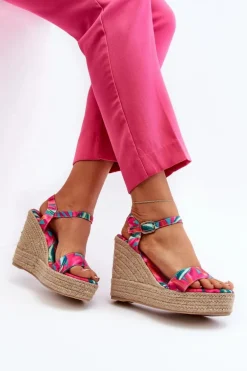 Wzorzyste Sandały Na Koturnie Z Plecionki Fuksja Anihazra