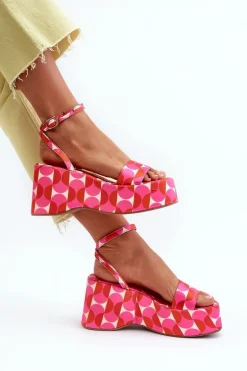 Wzorzyste Sandały Na Platformie I Koturnie Fuksja Wiandia