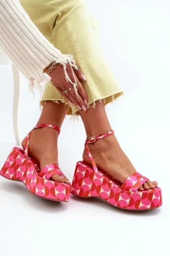 Wzorzyste Sandały Na Platformie I Koturnie Fuksja Wiandia