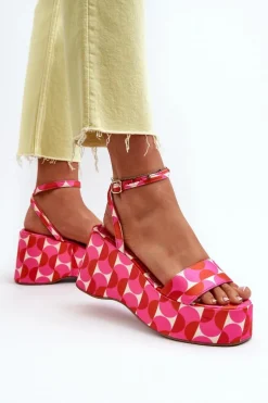 Wzorzyste Sandały Na Platformie I Koturnie Fuksja Wiandia