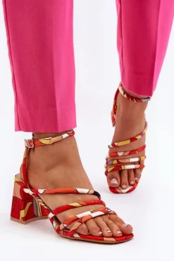 Wzorzyste Sandały Na Słupku Pomarańczowe Jenglla