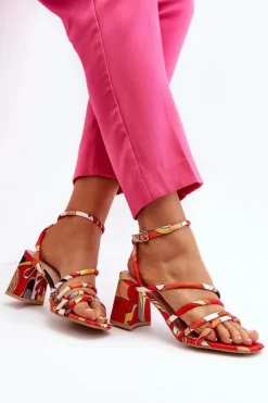 Wzorzyste Sandały Na Słupku Pomarańczowe Jenglla