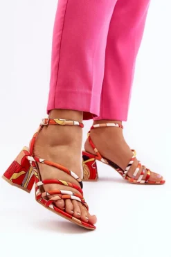Wzorzyste Sandały Na Słupku Pomarańczowe Jenglla