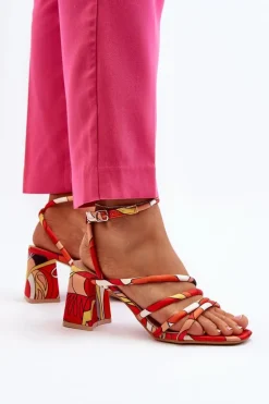 Wzorzyste Sandały Na Słupku Pomarańczowe Jenglla