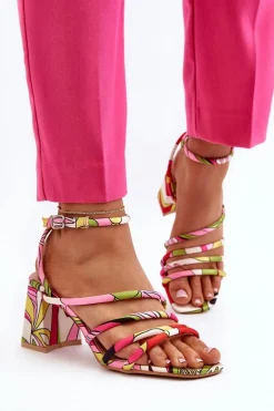 Wzorzyste Sandały Na Słupku Multikolor Jenglla
