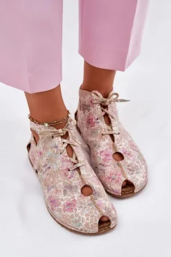 Wzorzyste Skórzane Botki Maciejka 03426-48 Beżowe