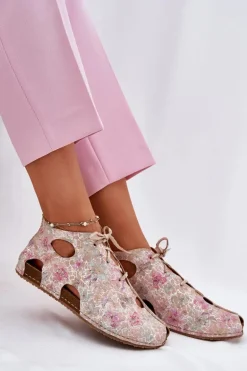 Wzorzyste Skórzane Botki Maciejka 03426-48 Beżowe