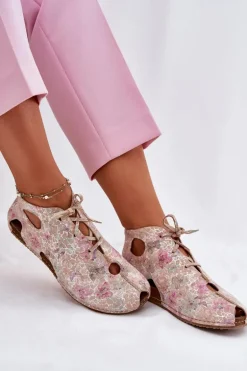 Wzorzyste Skórzane Botki Maciejka 03426-48 Beżowe