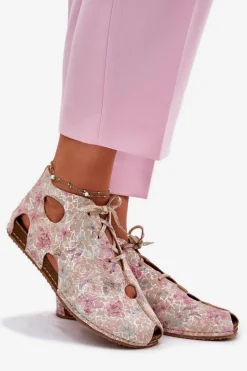 Wzorzyste Skórzane Botki Maciejka 03426-48 Beżowe