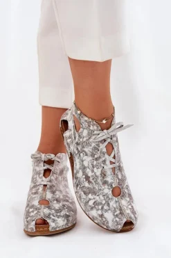Wzorzyste Skórzane Botki Maciejka 03426-46 Biało-Beżowe