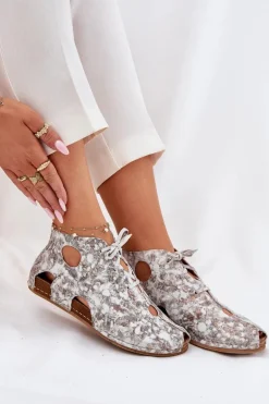 Wzorzyste Skórzane Botki Maciejka 03426-46 Biało-Beżowe