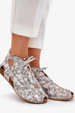 Wzorzyste Skórzane Botki Maciejka 03426-46 Biało-Beżowe