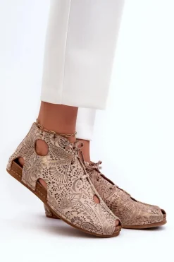 Wzorzyste Skórzane Botki Maciejka 03426-02 Beżowe