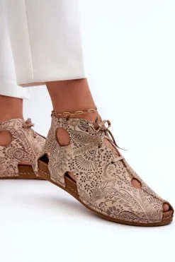 Wzorzyste Skórzane Botki Maciejka 03426-02 Beżowe