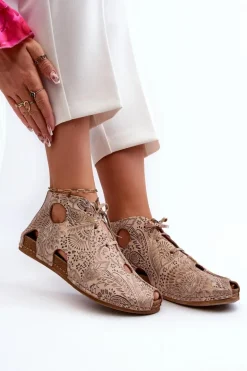 Wzorzyste Skórzane Botki Maciejka 03426-02 Beżowe