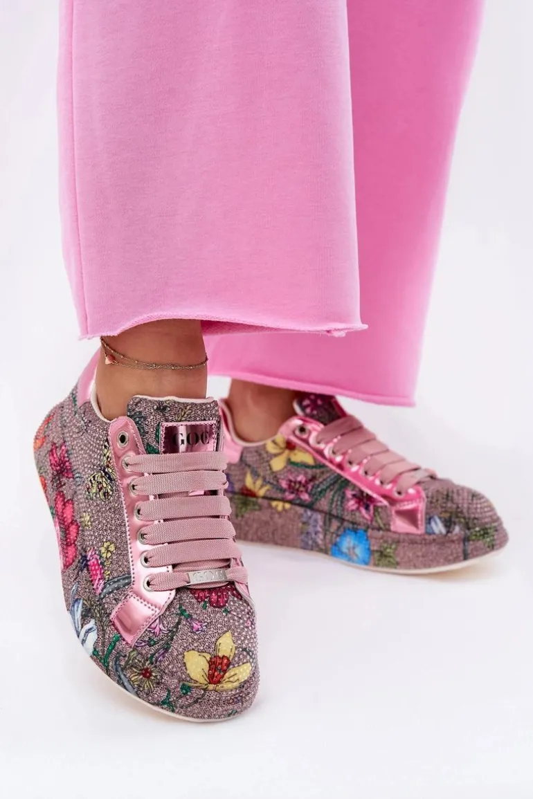 Wzorzyste Sneakersy Na Platformie Ze Zdobieniem GOE RR2N4002 Multikolor