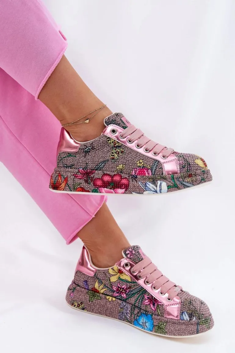 Wzorzyste Sneakersy Na Platformie Ze Zdobieniem GOE RR2N4002 Multikolor