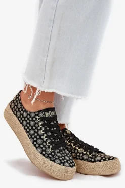 Wzorzyste Trampki Damskie Na Platformie Z Plecionką Lee Cooper LCW-25-08-3647L Czarne