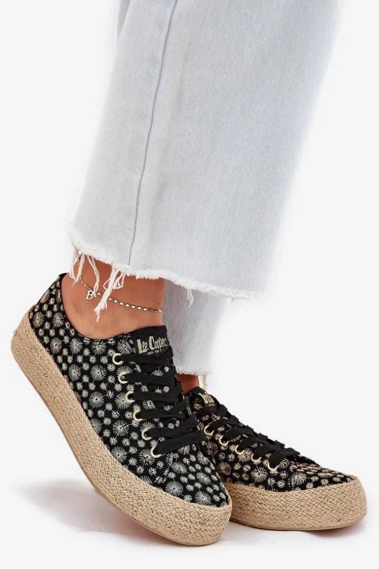 Wzorzyste Trampki Damskie Na Platformie Z Plecionką Lee Cooper LCW-25-08-3647L Czarne