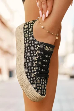 Wzorzyste Trampki Damskie Na Platformie Z Plecionką Lee Cooper LCW-25-08-3647L Czarne