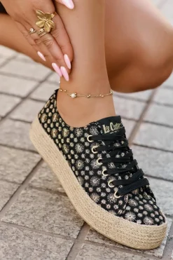 Wzorzyste Trampki Damskie Na Platformie Z Plecionką Lee Cooper LCW-25-08-3647L Czarne