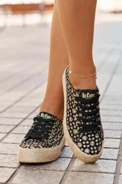 Wzorzyste Trampki Damskie Na Platformie Z Plecionką Lee Cooper LCW-25-08-3647L Czarne