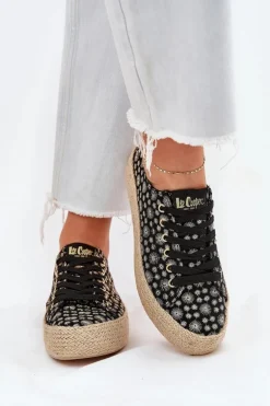Wzorzyste Trampki Damskie Na Platformie Z Plecionką Lee Cooper LCW-25-08-3647L Czarne