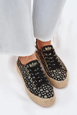 Wzorzyste Trampki Damskie Na Platformie Z Plecionką Lee Cooper LCW-25-08-3647L Czarne