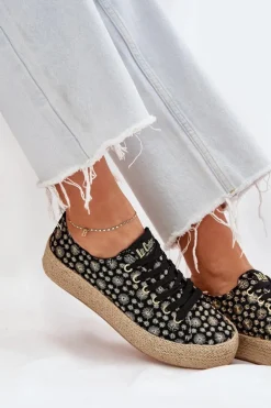 Wzorzyste Trampki Damskie Na Platformie Z Plecionką Lee Cooper LCW-25-08-3647L Czarne