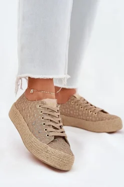 Wzorzyste Trampki Damskie Na Platformie Z Plecionką Lee Cooper LCW-25-08-3646L Khaki