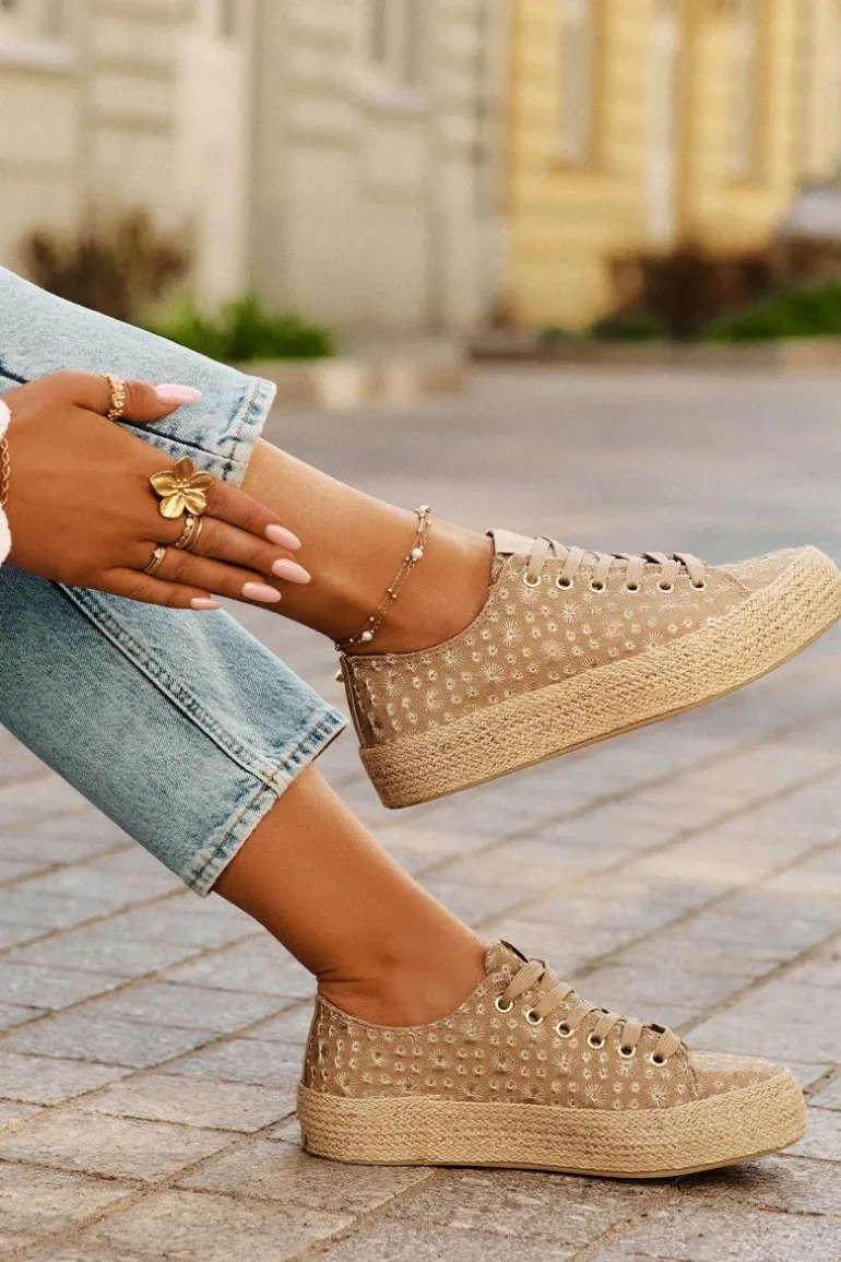 Wzorzyste Trampki Damskie Na Platformie Z Plecionką Lee Cooper LCW-25-08-3646L Khaki