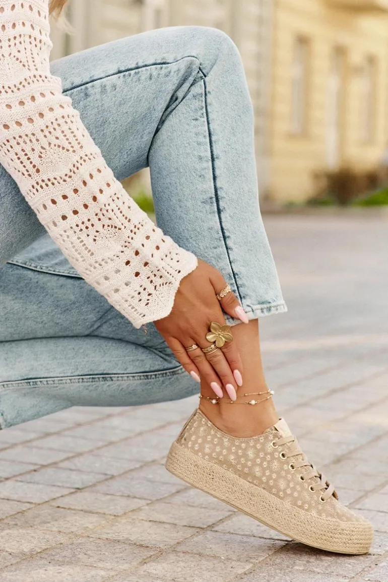 Wzorzyste Trampki Damskie Na Platformie Z Plecionką Lee Cooper LCW-25-08-3646L Khaki