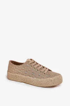 Wzorzyste Trampki Damskie Na Platformie Z Plecionką Lee Cooper LCW-25-08-3646L Khaki