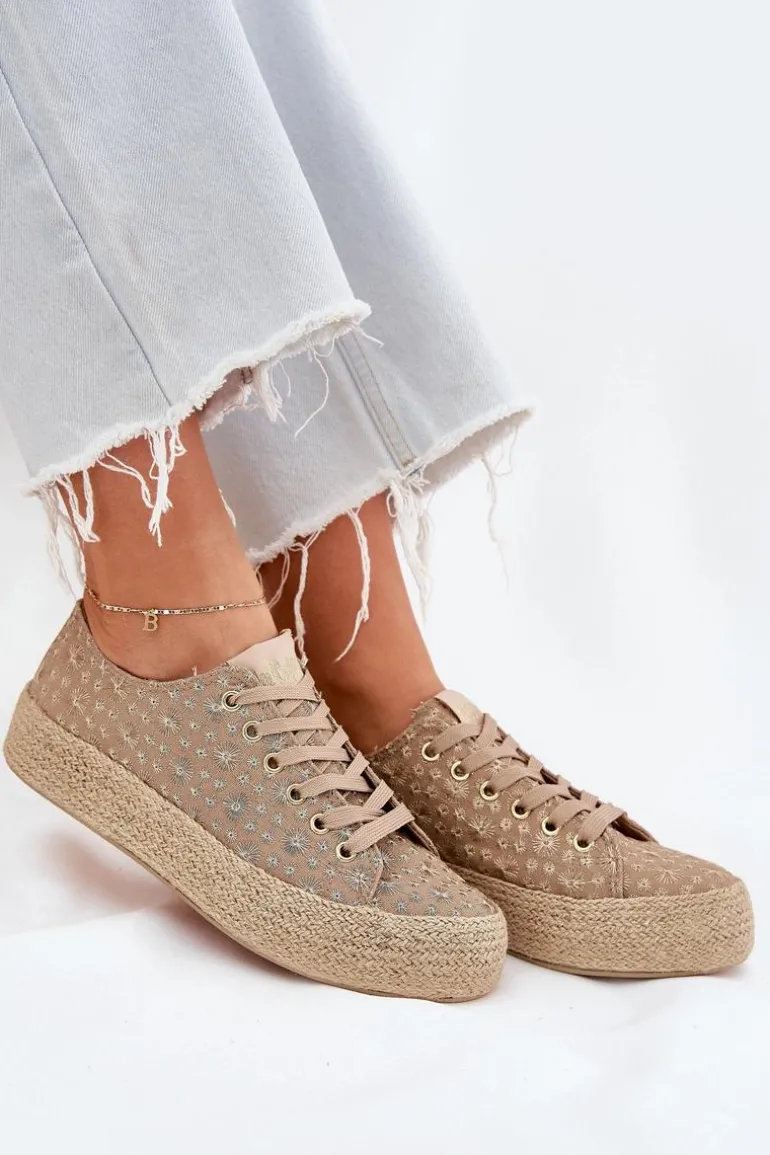 Wzorzyste Trampki Damskie Na Platformie Z Plecionką Lee Cooper LCW-25-08-3646L Khaki