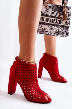 Zamszowe Ażurowe Botki Czerwone Jenissa