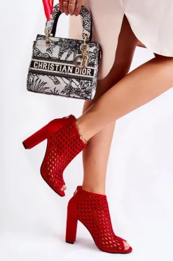 Zamszowe Ażurowe Botki Czerwone Jenissa