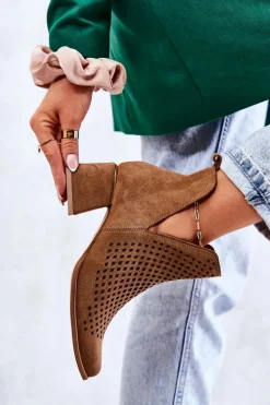 Zamszowe Ażurowe Botki Lewski Shoes 3165 Camel