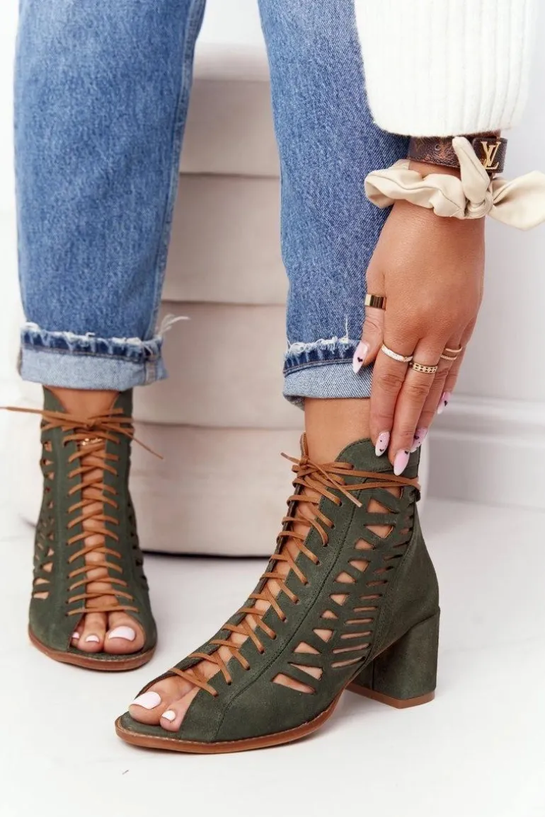 Zamszowe Ażurowe Botki Maciejka Zielone 04040-09