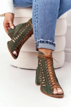 Zamszowe Ażurowe Botki Maciejka Zielone 04040-09