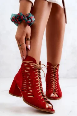 Zamszowe Ażurowe Botki Maciejka Czerwone 04040-08