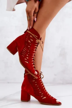 Zamszowe Ażurowe Botki Maciejka Czerwone 04040-08