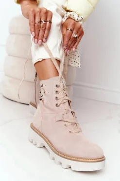 Zamszowe Ażurowe Botki Maciejka Beżowe 05033-04