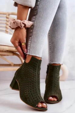Zamszowe Ażurowe Botki Maciejka 05420-09 Zielone
