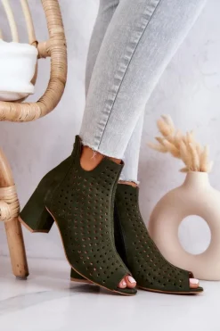 Zamszowe Ażurowe Botki Maciejka 05420-09 Zielone