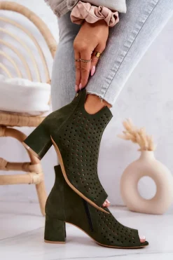 Zamszowe Ażurowe Botki Maciejka 05420-09 Zielone