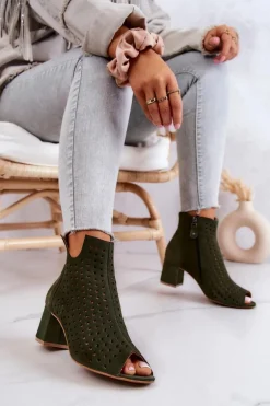 Zamszowe Ażurowe Botki Maciejka 05420-09 Zielone
